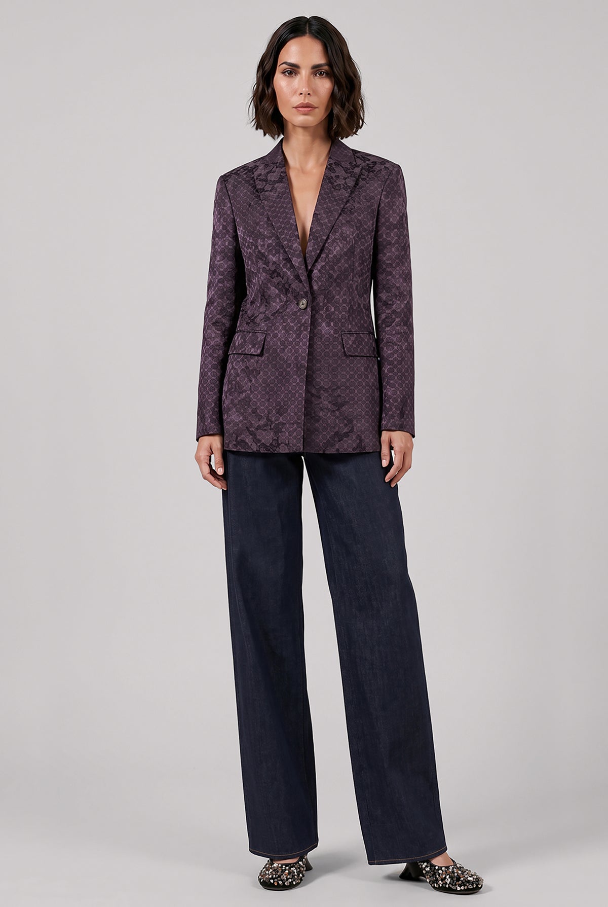 DRIES VAN NOTEN RTW Baftan Floral Motif Single Breast Jacket | Brown