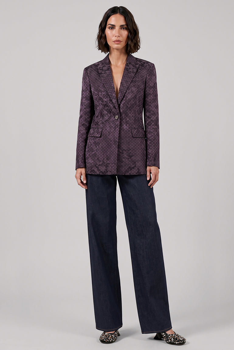DRIES VAN NOTEN RTW Baftan Floral Motif Single Breast Jacket | Brown