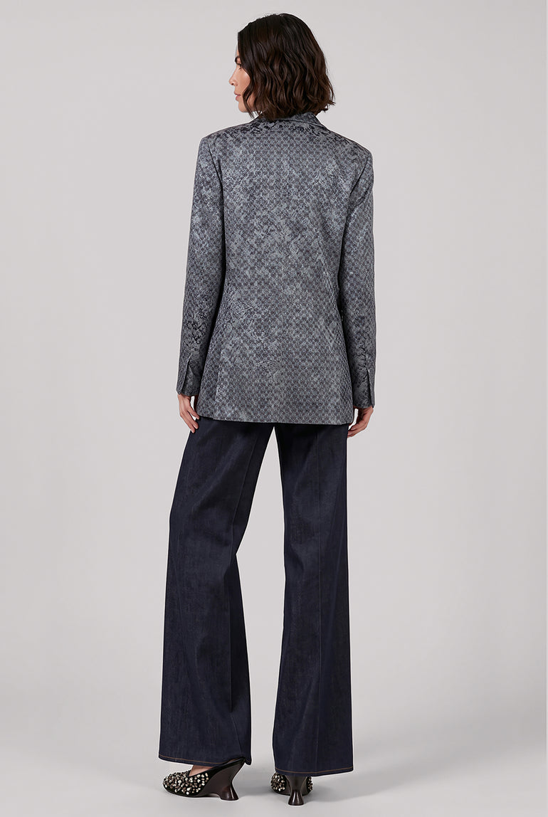 DRIES VAN NOTEN RTW Baftan Floral Motif Single Breast Jacket | Turquoise