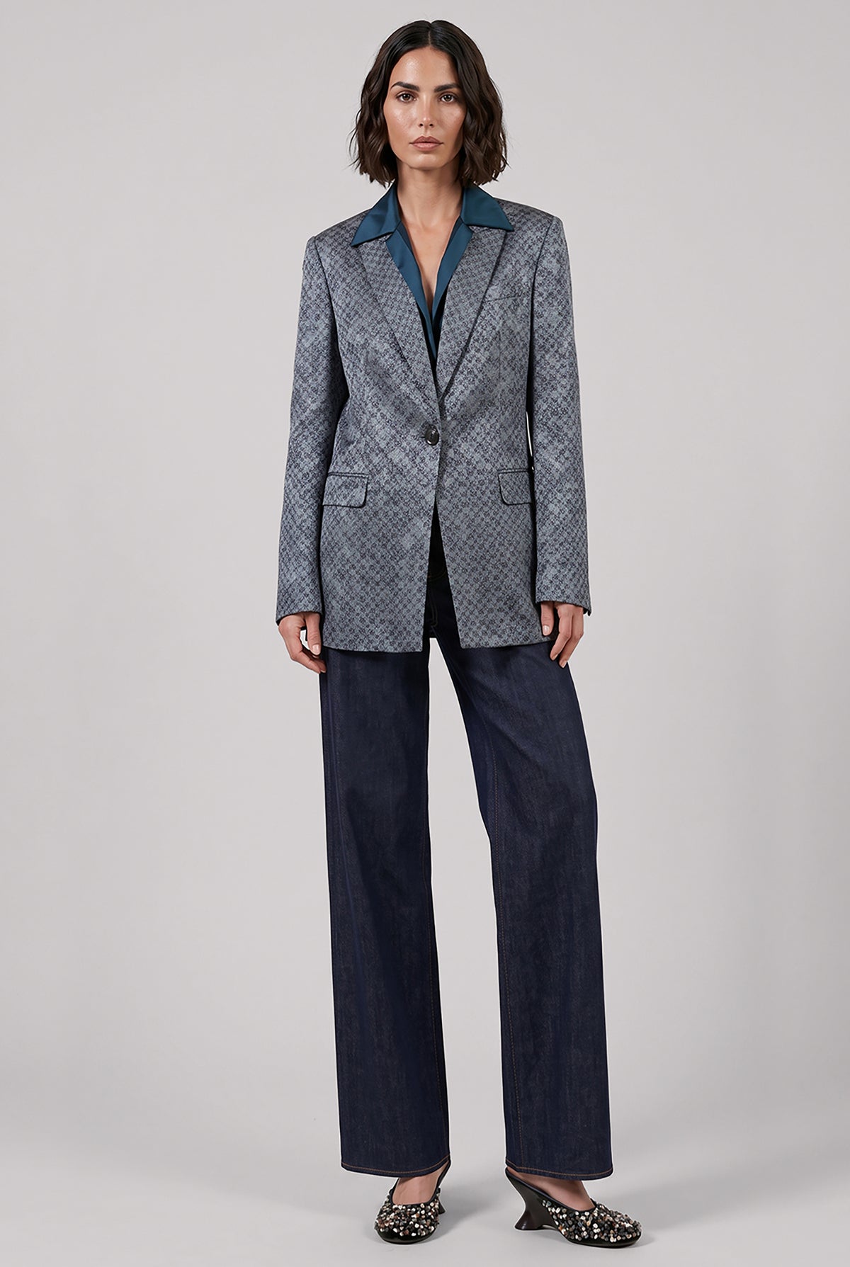 DRIES VAN NOTEN RTW Baftan Floral Motif Single Breast Jacket | Turquoise