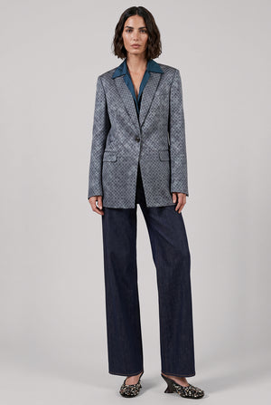 Baftan Floral Motif Single Breast Jacket | Turquoise