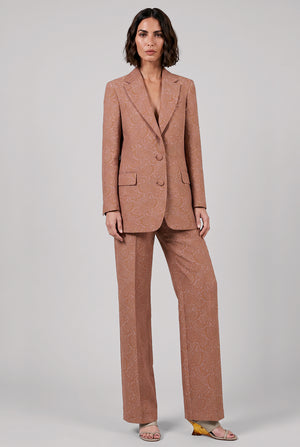 Basti Tapestry Floral Jacquard Single Breasted Jacket | Peach/Brown