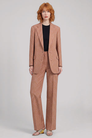 Basti Tapestry Floral Jacquard Single Breasted Jacket | Peach/Brown