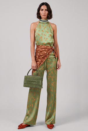 Carfy Floral Contrast Scarf Wrap Top | Green/Orange