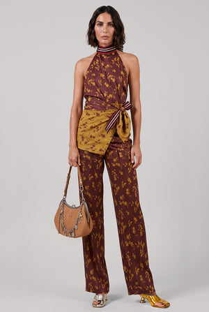 Carfy Floral Contrast Scarf Wrap Top | Purple/Yellow