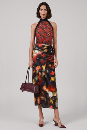 Carfy Geometric X Floral Scarf Top | Red/Multi