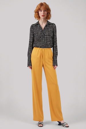 Celindra Check Print L/S Shoulder Detail Shirt | Black/White
