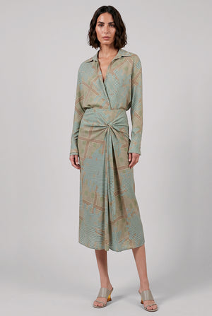 Smila Draped Floral Motif Midi Skirt | Green/Multi