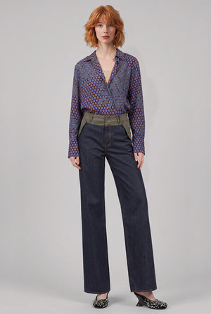 Celindra Floral Motif L\S Shirt | Purple/Blue