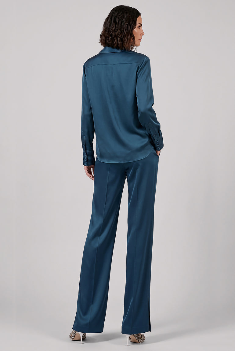 DRIES VAN NOTEN RTW Portias Fluid Straight Leg Pant | Petrol Blue