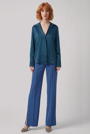 Portias Fluid Straight Leg Pant | Petrol Blue