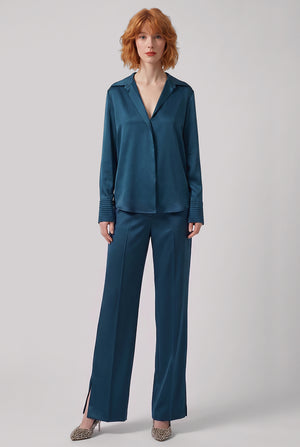 Portias Fluid Straight Leg Pant | Petrol Blue