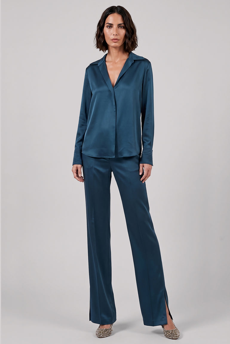 DRIES VAN NOTEN RTW Portias Fluid Straight Leg Pant | Petrol Blue