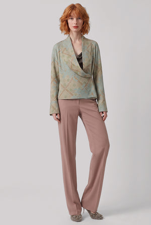 Celsey Layered Floral Motif L/S Blouse | Green/Multi