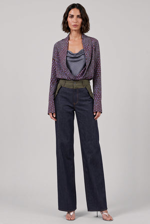 Celsey Layered Floral Motif L/S Blouse | Purple/Blue