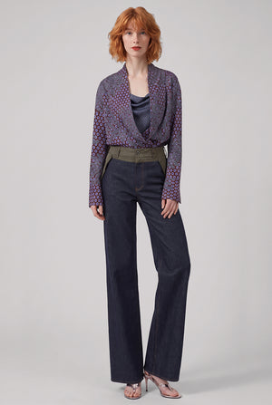 Celsey Layered Floral Motif L/S Blouse | Purple/Blue