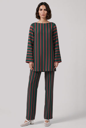 Charlie Fluid Stripe Blouse Mini Dress | Bottle Green/Burgundy