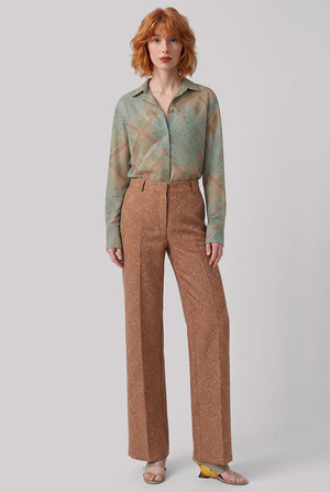 Paxy Tapestry Floral Jacquard Straight Pant | Peach/Brown