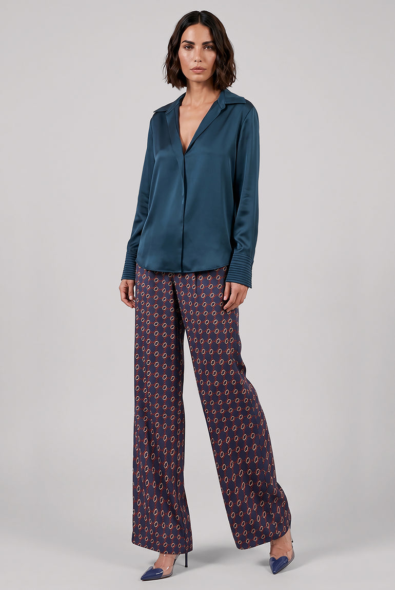 DRIES VAN NOTEN RTW Celinta Fluid L/S Shirt | Petrol Blue