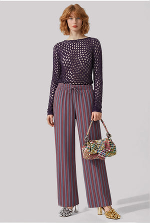 Puvis Long Stripe Pant | Burgundy/Grey