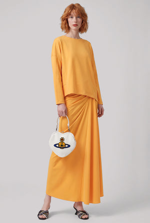 Saren Asymmetric Ruched Maxi Skirt | Orange