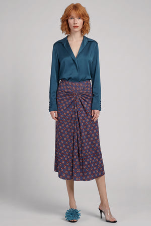 Smila Draped Mosaique Print Midi Skirt | Blue