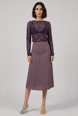Susya Stripe Midi Skirt | Burgundy/Grey