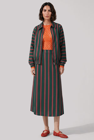 Vinnia Stripe Jacket | Bottle Green/Burgundy