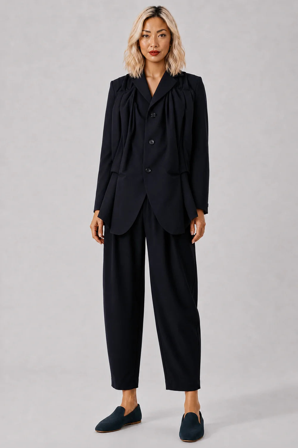 SACAI RTW Suiting X Twill Oversize Double Breast Jacket | Grey/Khaki