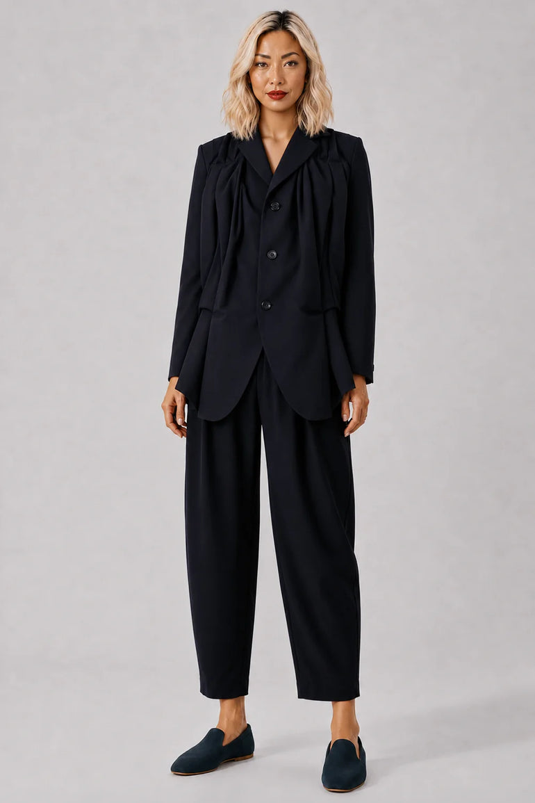 SACAI RTW Suiting X Twill Oversize Double Breast Jacket | Grey/Khaki