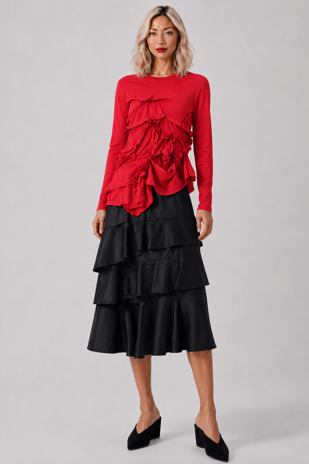 COMME DES GARCONS RTW Deconstruct Ruffle Asymmetric Top | Red