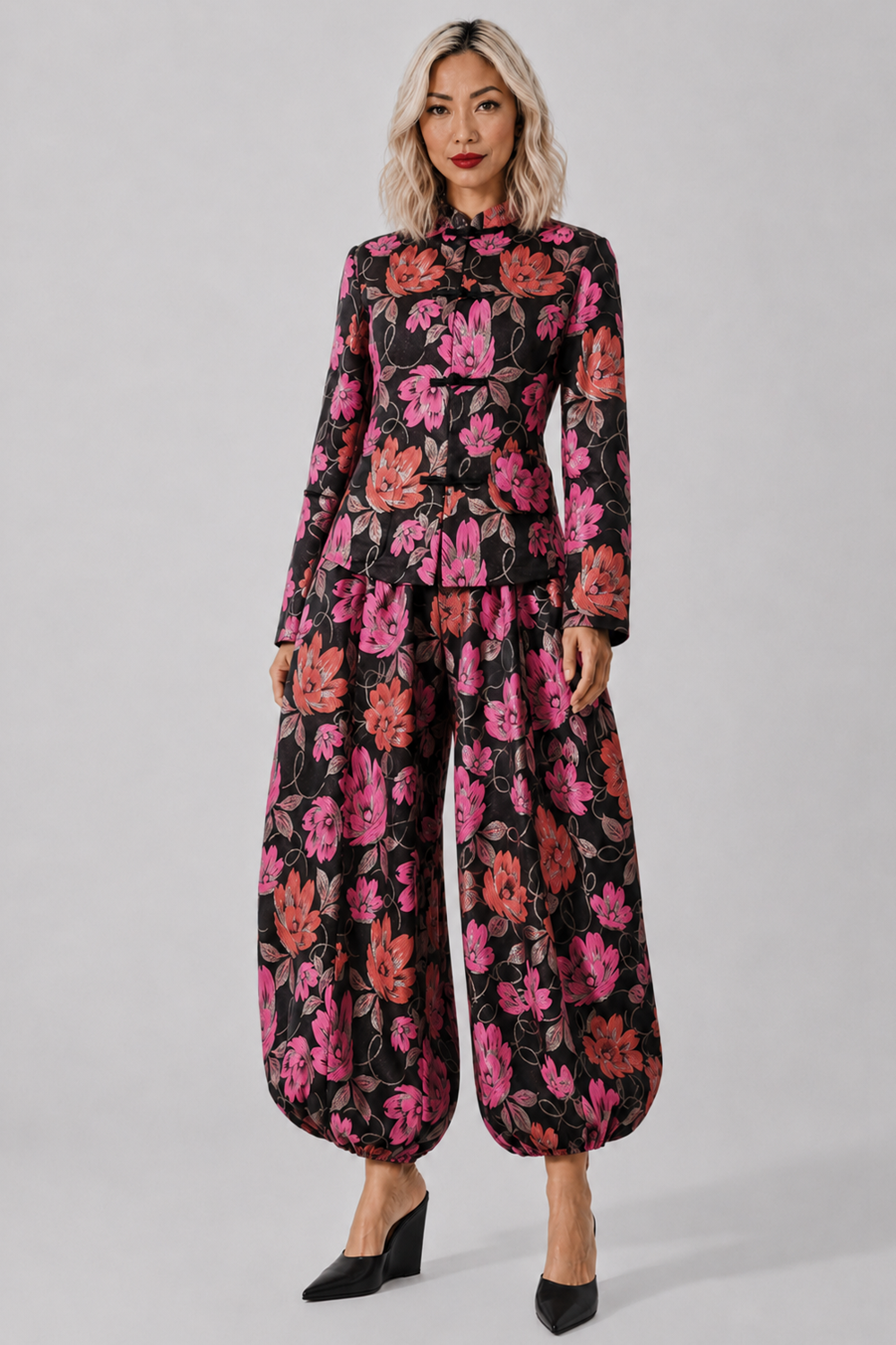 COMME DES GARCONS RTW Floral Print Tang Jacket | Black/Pink