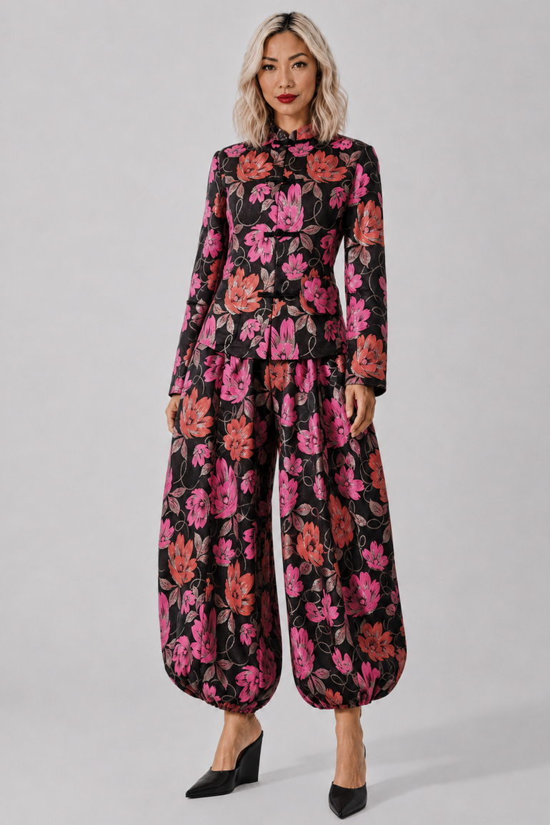 COMME DES GARCONS RTW Floral Print Tang Jacket | Black/Pink