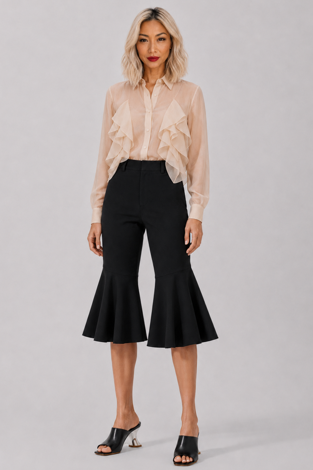 COMME DES GARCONS RTW Ruffle Hem Crop Pant | Black