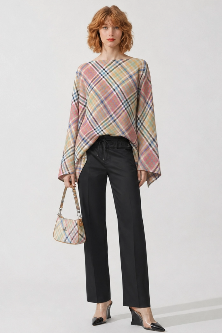 VIVIENNE WESTWOOD RTW Heather Check Infinity Asymmetric Top | Multi