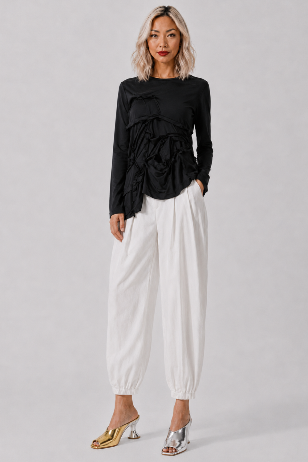 COMME DES GARCONS RTW Deconstruct Ruffle Asymmetric Top | Black