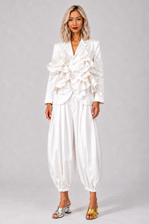 COMME DES GARCONS RTW Lace Pattern Ruffle Asymmetric Jacket | White