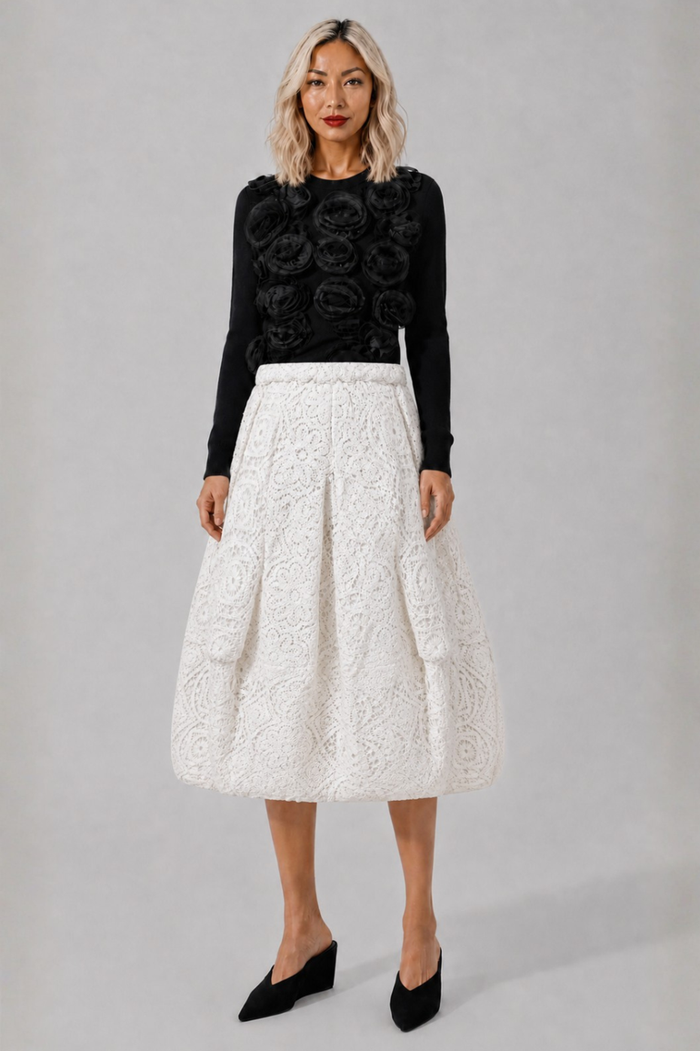 COMME DES GARCONS RTW Lace Pattern Balloon Skirt | White