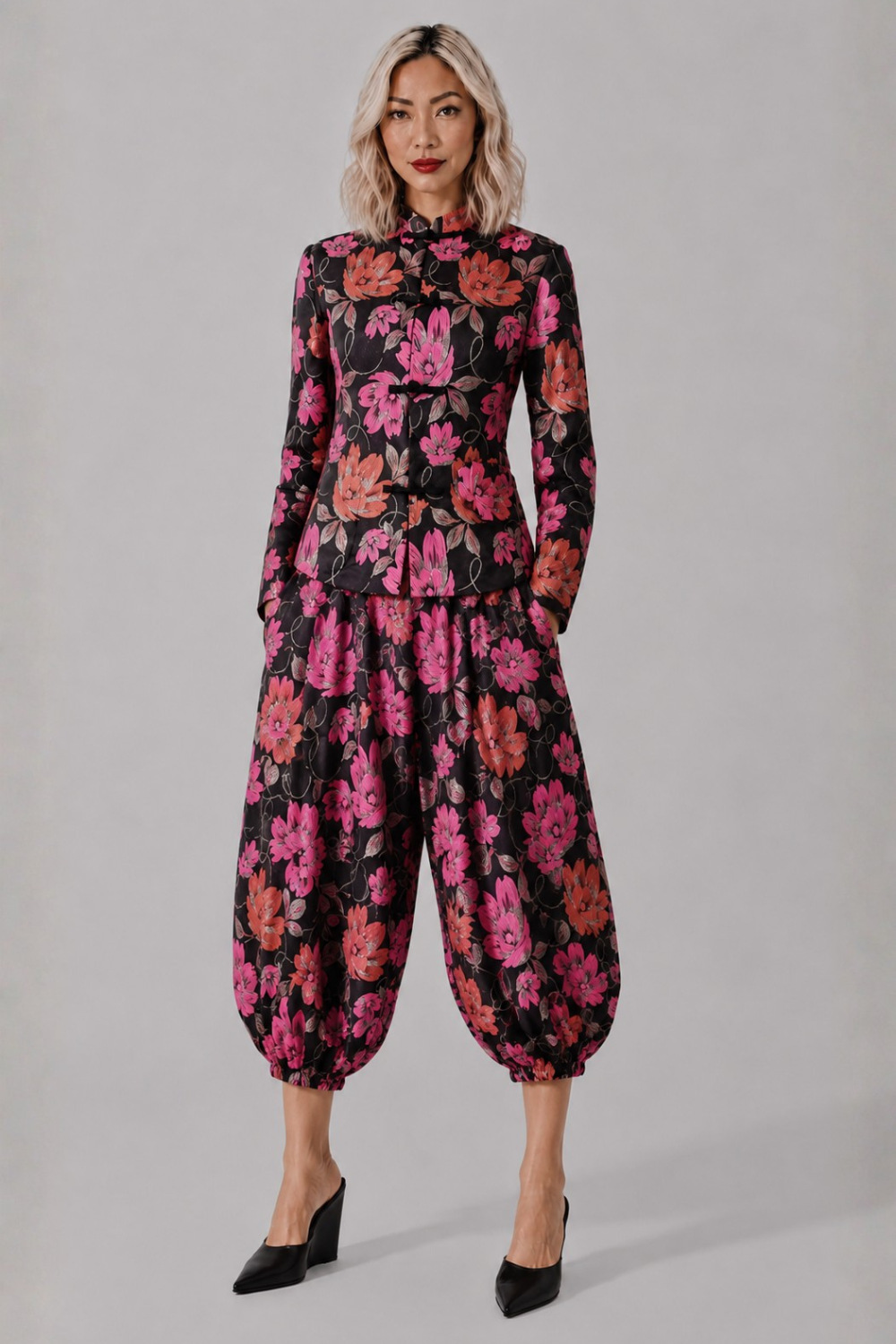 COMME DES GARCONS RTW Floral Print Tang Jacket | Black/Pink