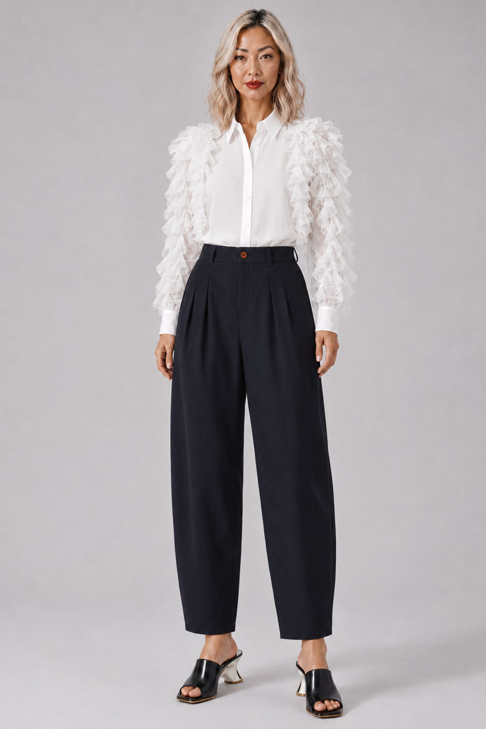 COMME DES GARCONS RTW Ruffle Sleeve Shirt | Off White