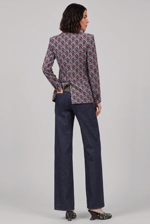 Double Breasted Geometric Floral Print Jacket | Blue/Pink