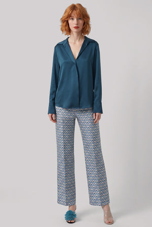 Geometric Floral Straight Leg Pant | Blue/Multi