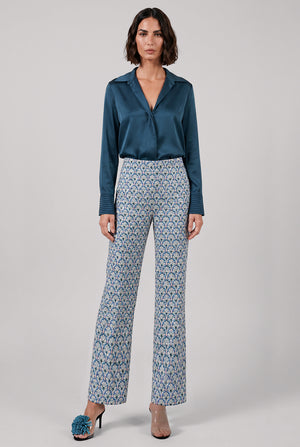 Geometric Floral Straight Leg Pant | Blue/Multi