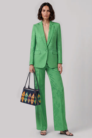 Single Breast Jaquard Floral Print Jacket | Green