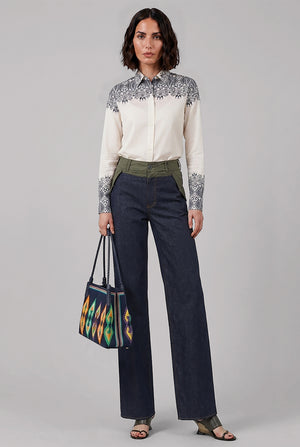 PAISLEY FRINGE BUTTON UP SHIRT |  BIANCO