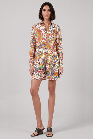 Paisley Print Pleat Short | White/Multi