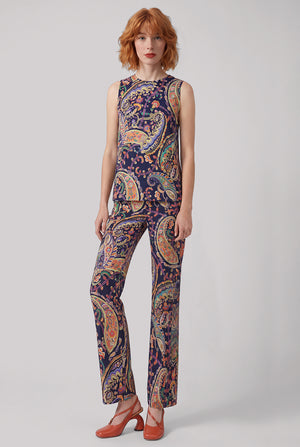 Paisley Print Straight Leg Pant | Navy/Multi