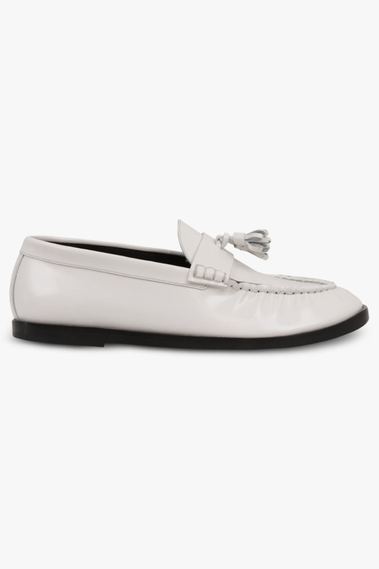 THE ROW SHOES Mens Style Shiny Tassel Loafer | Optic White