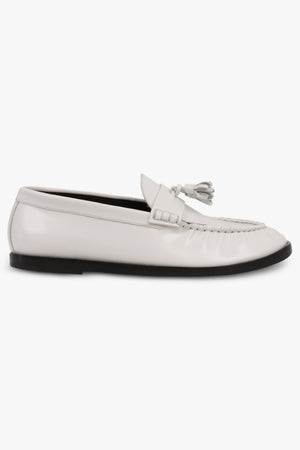 THE ROW SHOES Mens Style Shiny Tassel Loafer | Optic White