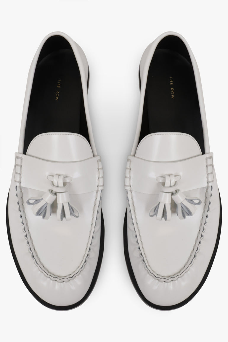 THE ROW SHOES Mens Style Shiny Tassel Loafer | Optic White